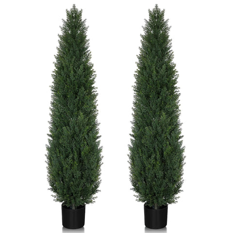 jozhenju cedar topiary 5ft outdoor setup with two lush trees framing a porch.