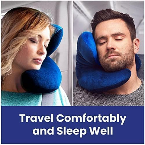 J-Pillow head neck chin closeup showcases secure, compact travel comfort.