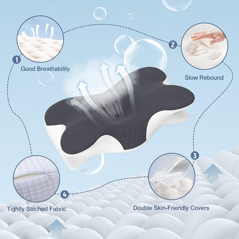 Jpoht cervical neck pillow core with breathable mesh for moisture-wicking comfort