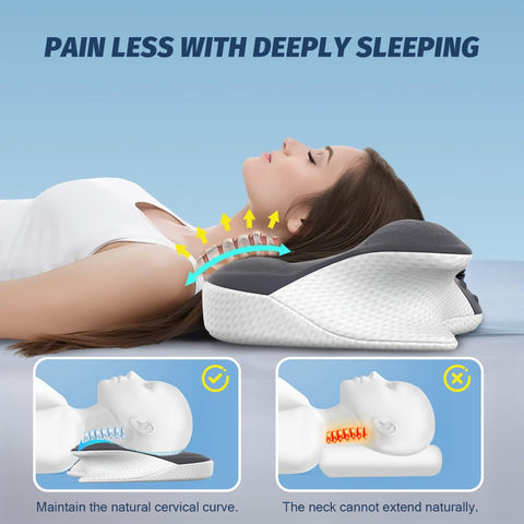 Jpoht cervical neck pillow side view highlighting six contour zones for support