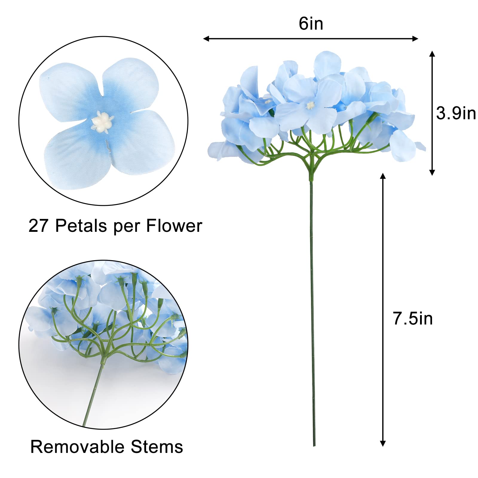 JPSOR silk hydrangea petals detail with 27 petals per head