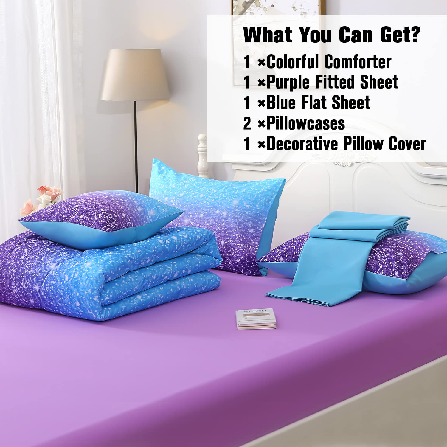 Bedroom setup featuring JQinHome glitter bedding for a cozy vibe.