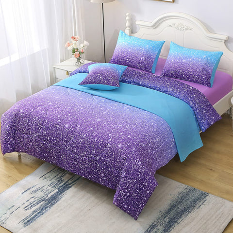 Two envelope pillowcases from JQinHome glitter set matching purple tones.