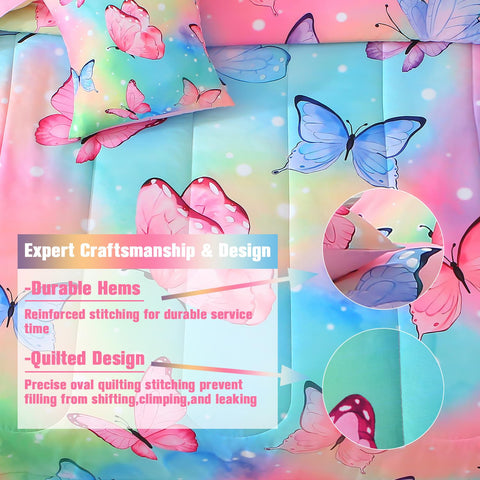 Twin bed styled with JQinHome butterfly-themed bedding.