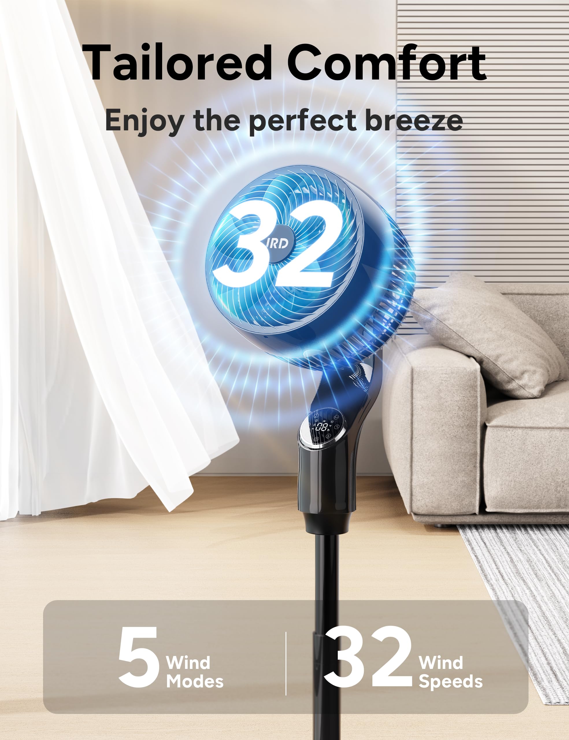 JRD pedestal fan ultra-quiet motor for peaceful nights