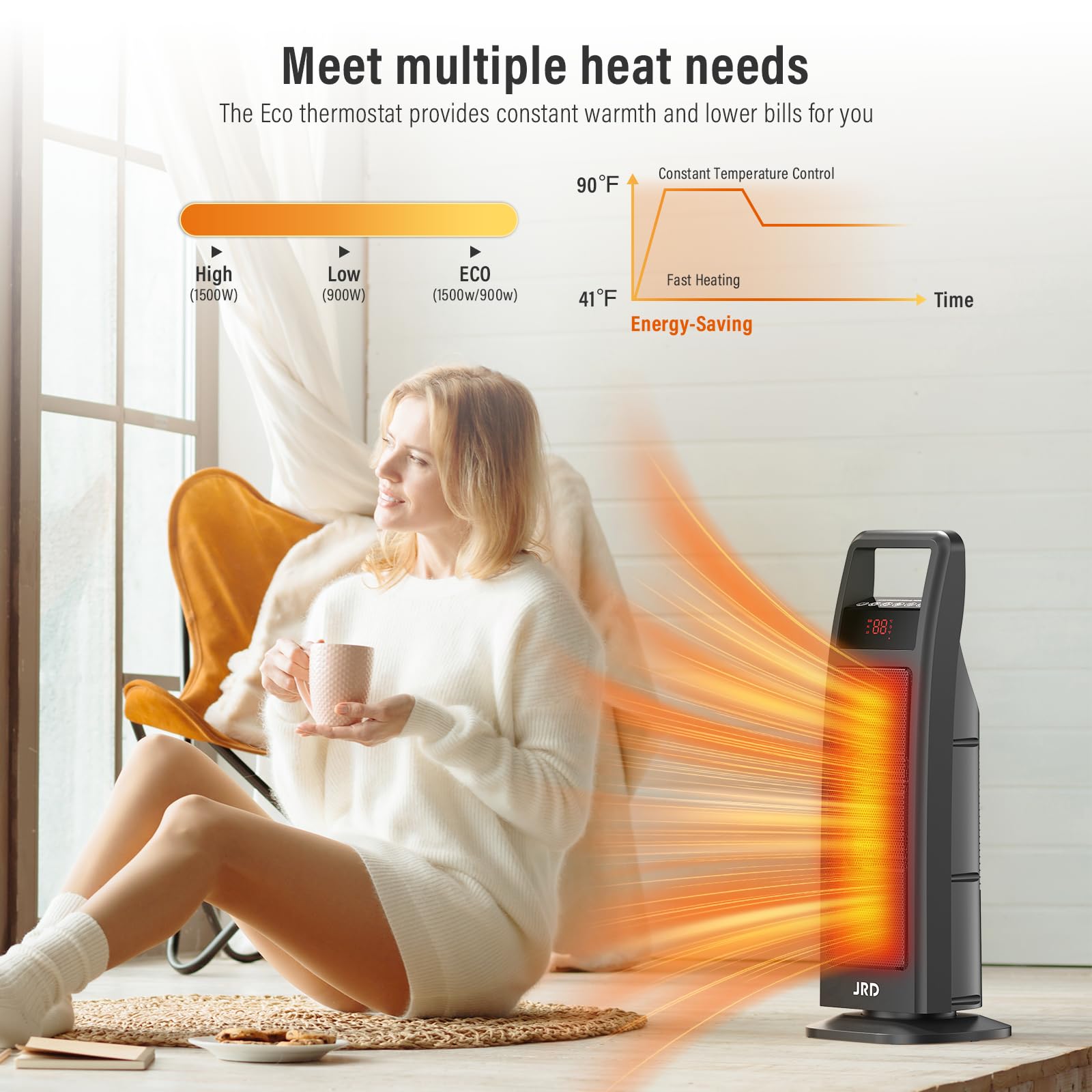 JRD Space Heater 1500W delivers fast warmth for chilly rooms