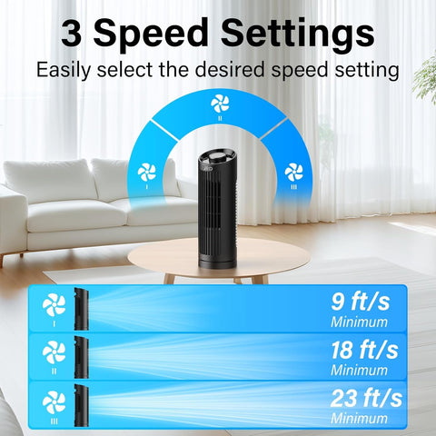 JRD tower fan 80-degree oscillation demonstrates even room cooling across seating areas.