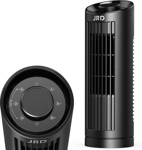 JRD tower fan bedroom 13inch front view showing compact footprint for small spaces.
