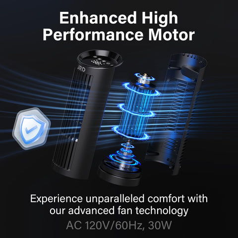 JRD bladeless tower fan design is safe for kids and pets