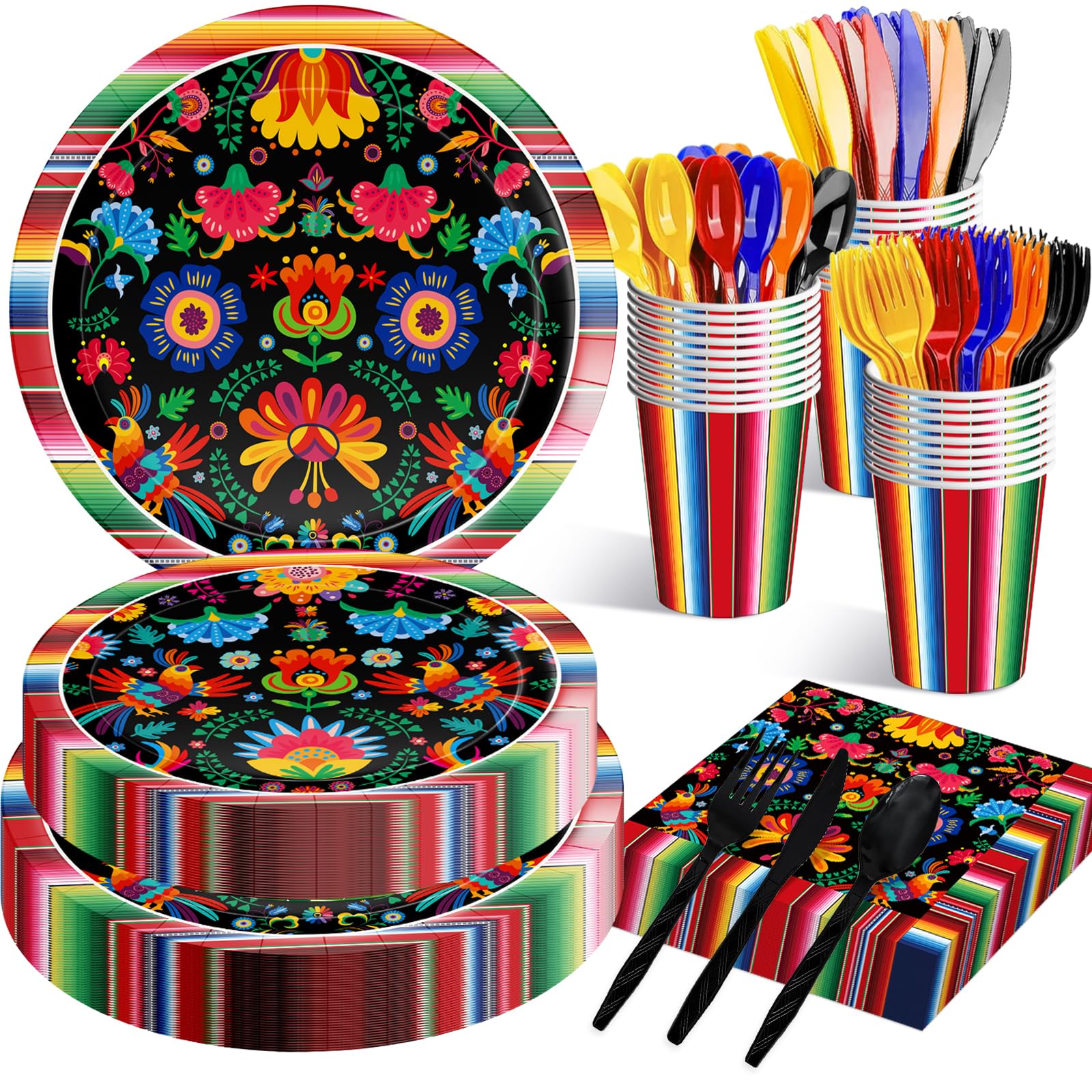 Jremreo Fiesta tableware dinner plates with floral-serape pattern for festive Cinco de Mayo meals