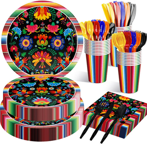 Jremreo Fiesta tableware dinner plates with floral-serape pattern for festive Cinco de Mayo meals