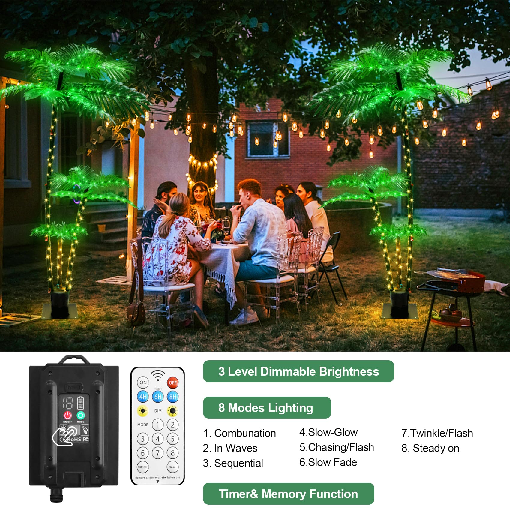 IP65 waterproof metal base of JREWDOIN palm tree for outdoor durability