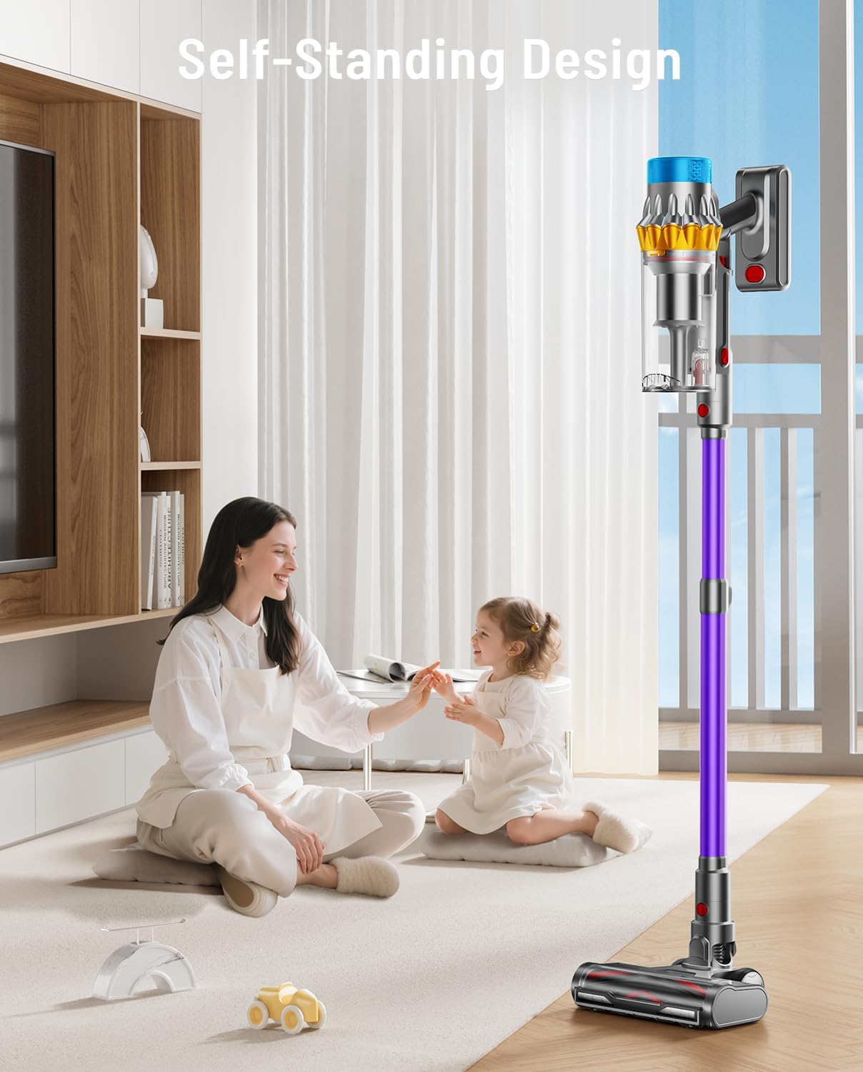 JRFYHFT V16 Pro self-standing design keeps the vacuum upright during use.