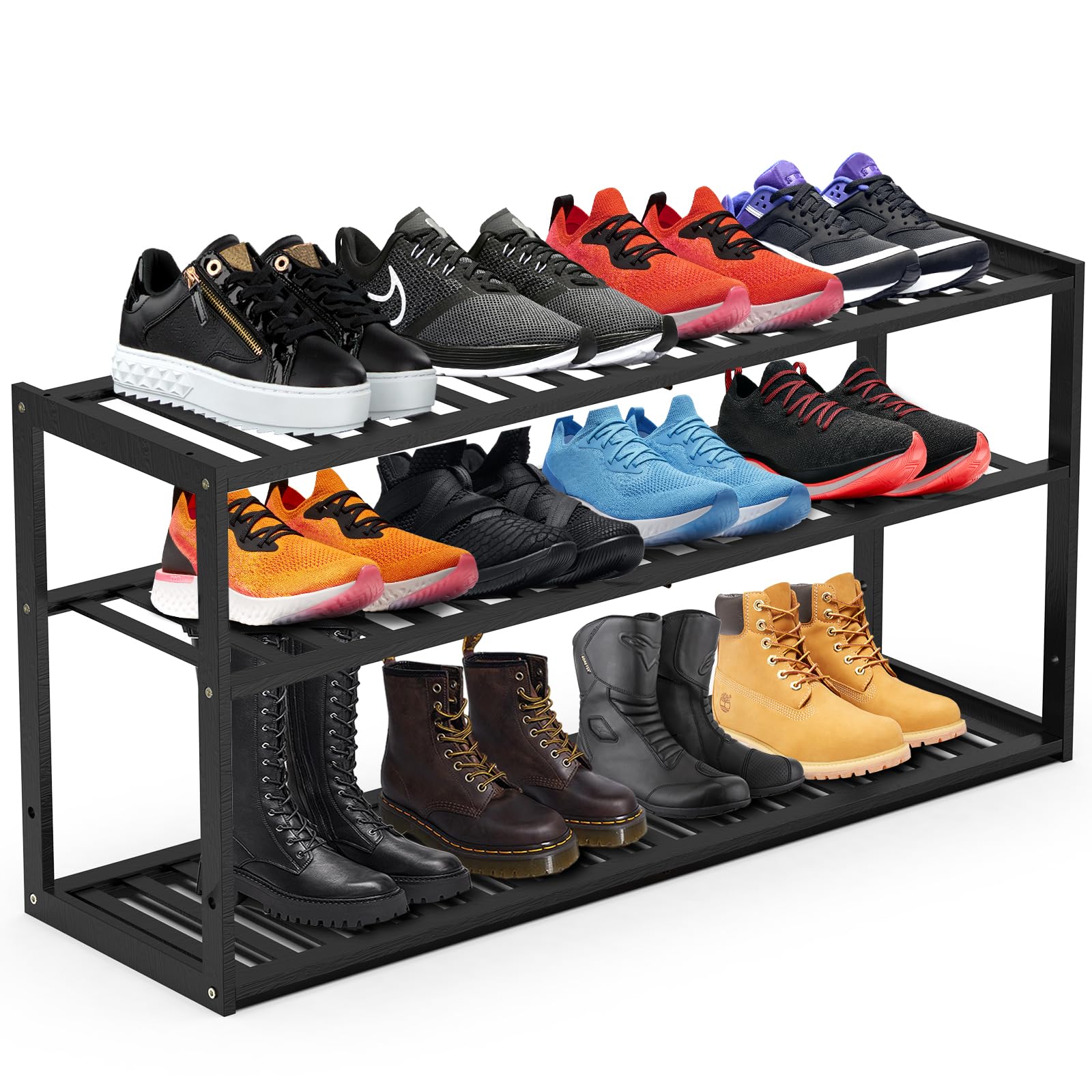 Jripae bamboo shoe rack with 3-tier storage saves space for 9-15 pairs