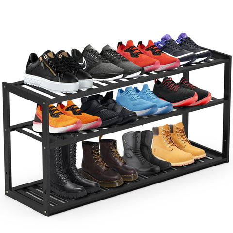 Jripae bamboo shoe rack with 3-tier storage saves space for 9-15 pairs