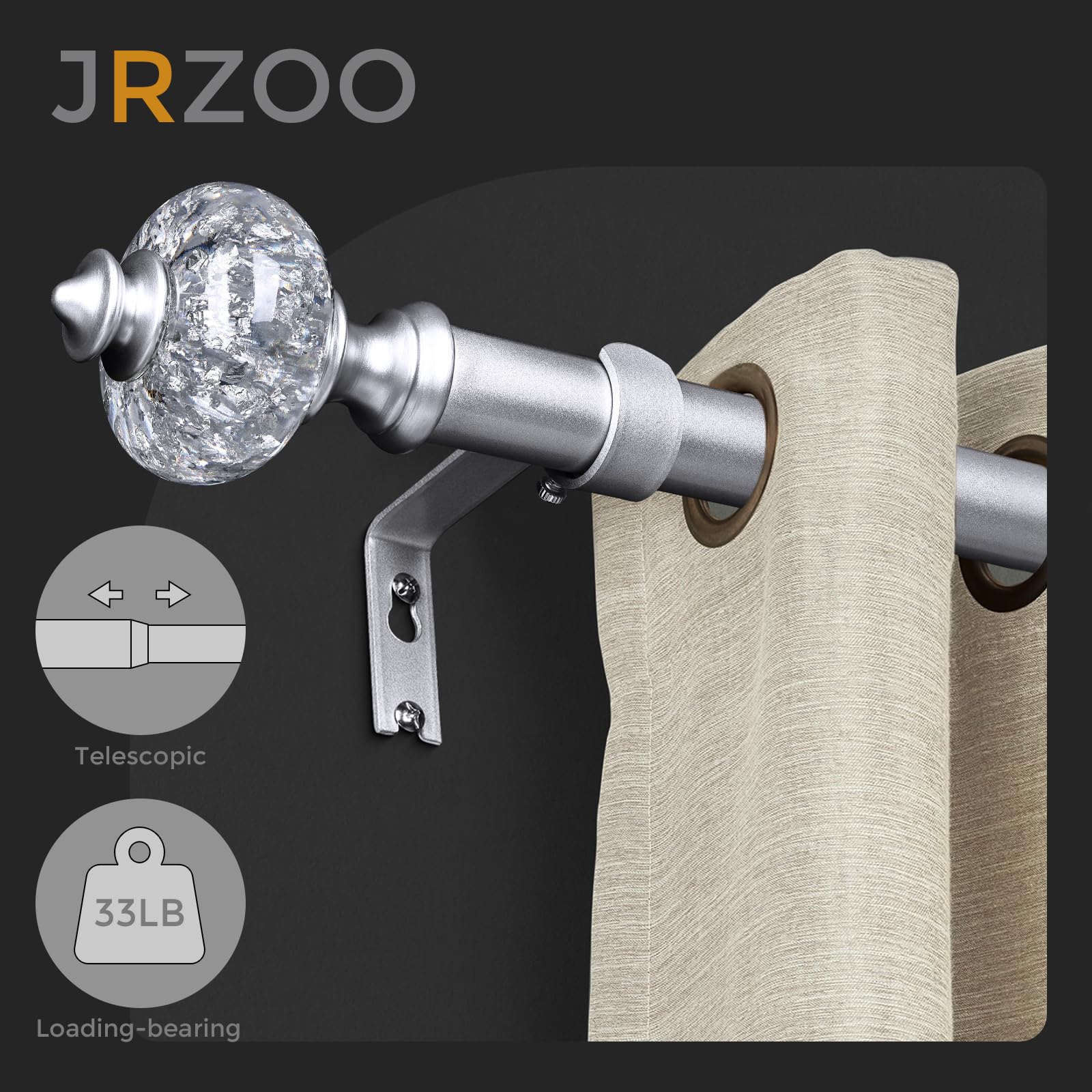 JRZOO curtain rod suitable for bedrooms, living rooms, and kitchens.