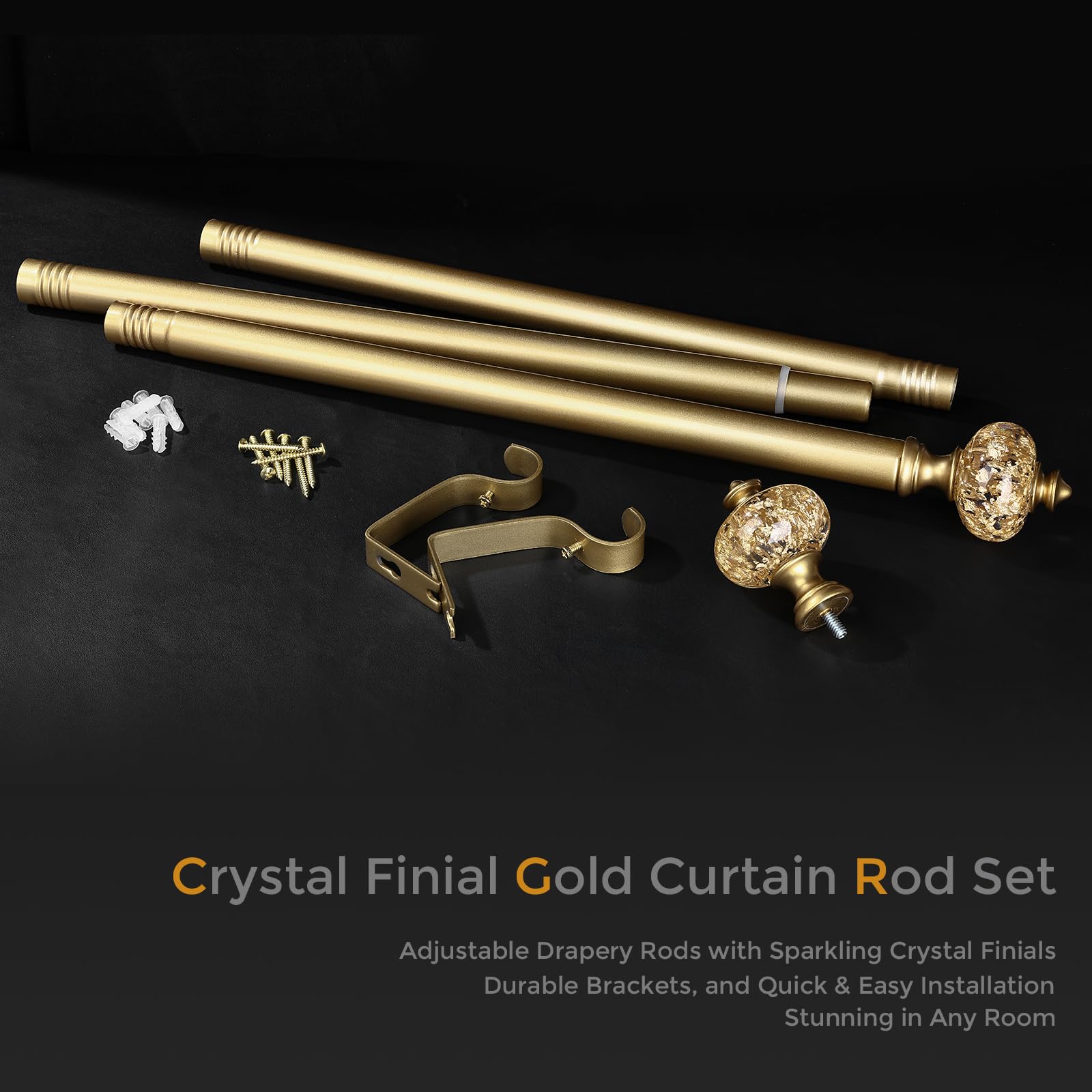 JRZOO packaging shows 2 pack curtain rods and included hardware