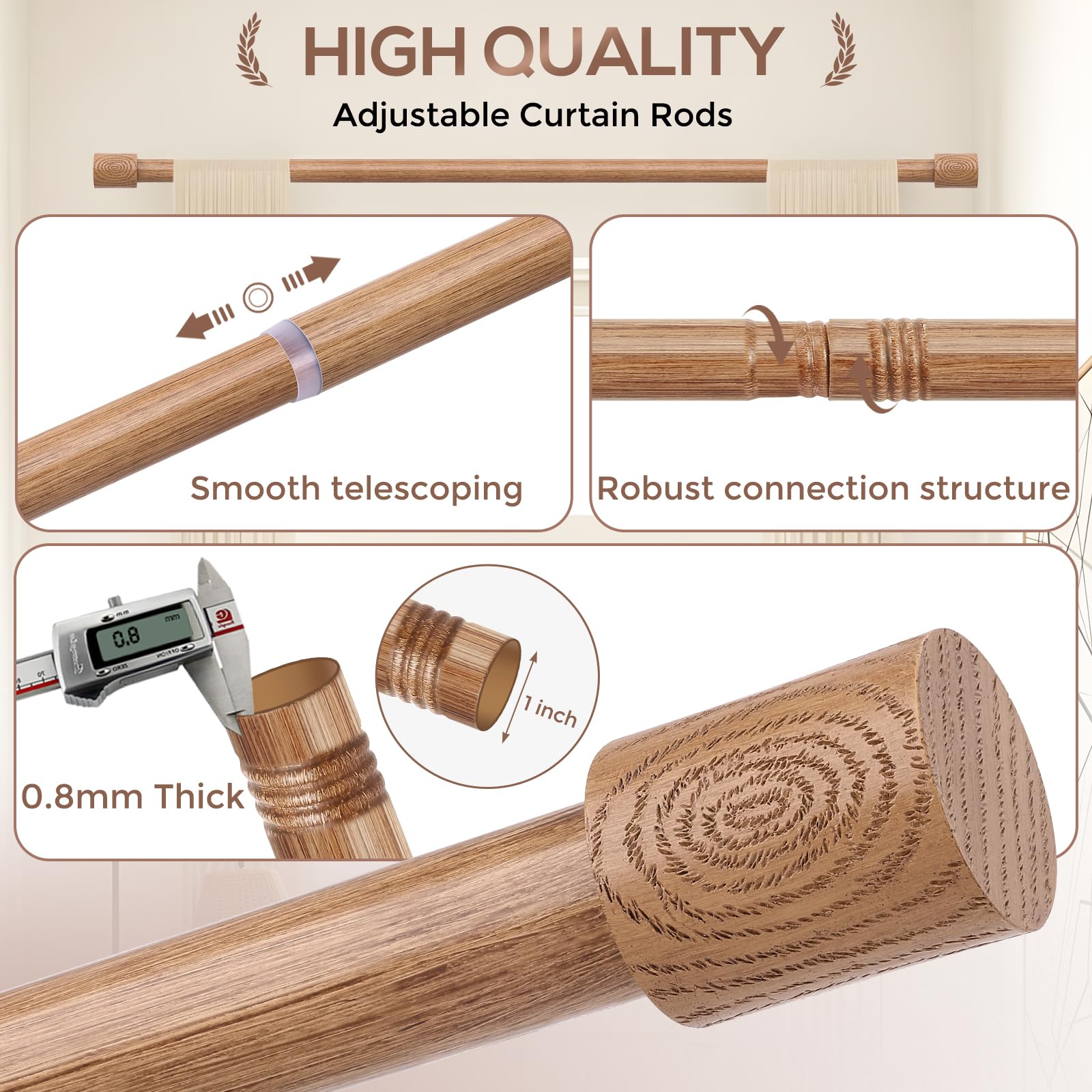 JRZOO 1 inch diameter wooden curtain rod blends with many drapery styles