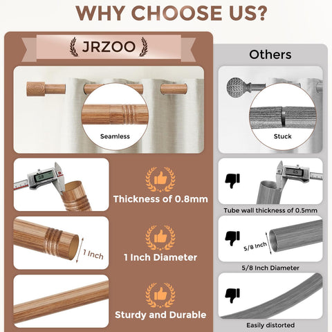JRZOO heavy-duty wood curtain rod supports up to 30 lbs of drapery