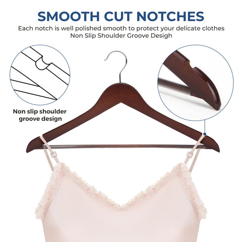 JS HANGER walnut finish adds a luxurious touch to your closet.
