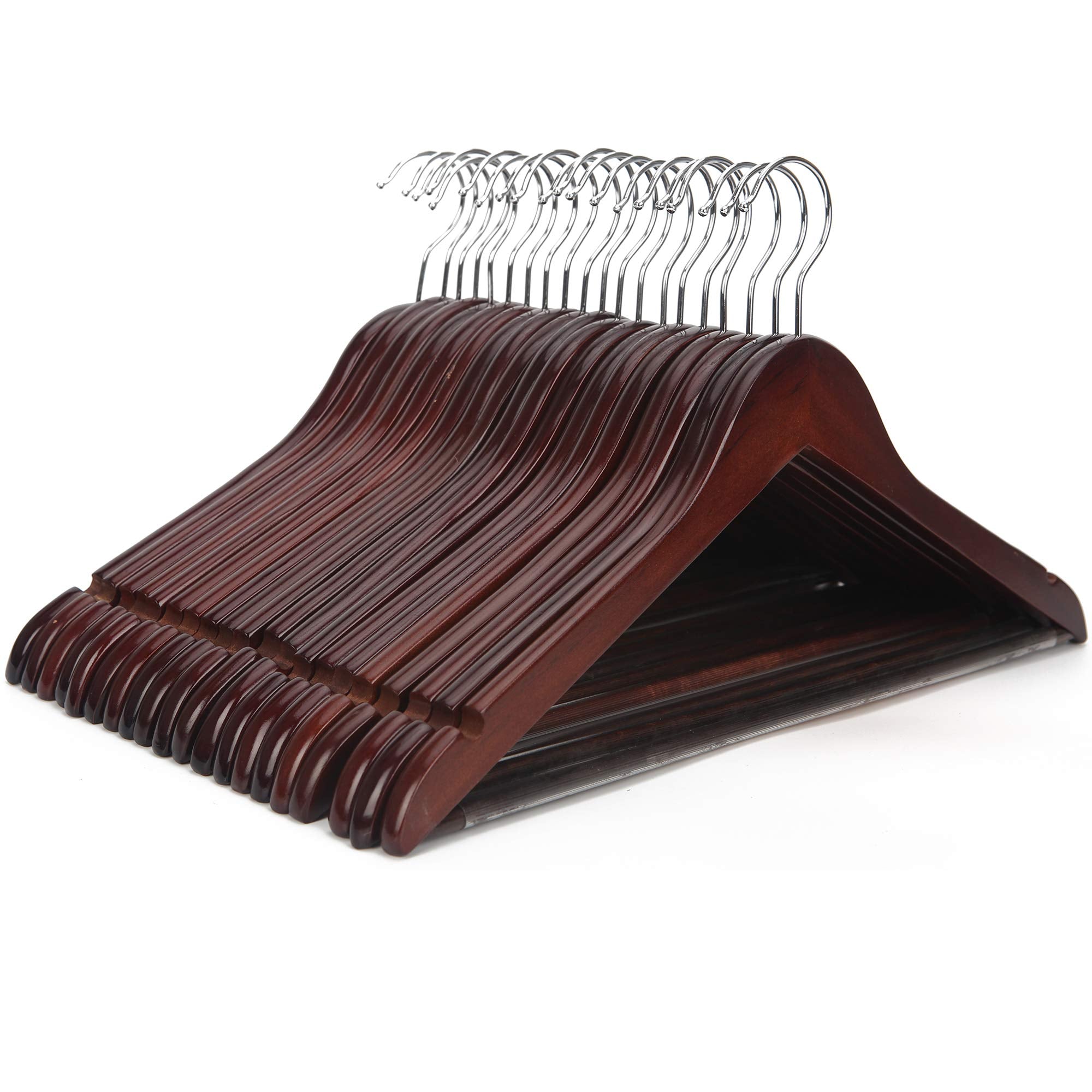 JS HANGER wooden coat hangers 20-pack showcasing sturdy solid wood construction for closet organization.