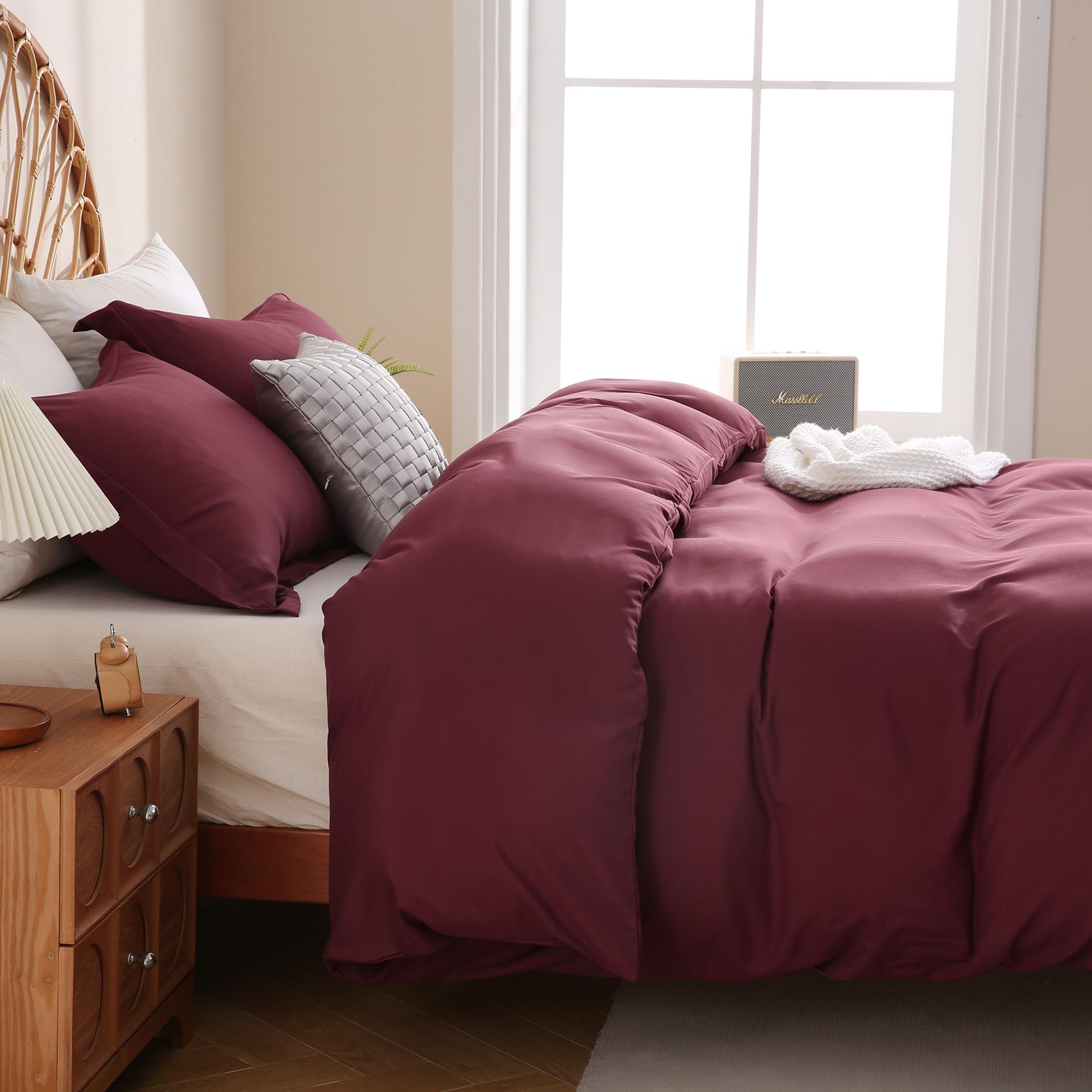 Machine washable cold with similar colors for the JSD Burgundy duvet cover set