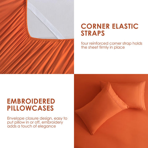 JSD Burnt Orange Queen Sheet Set pillowcases closeup with neat hems