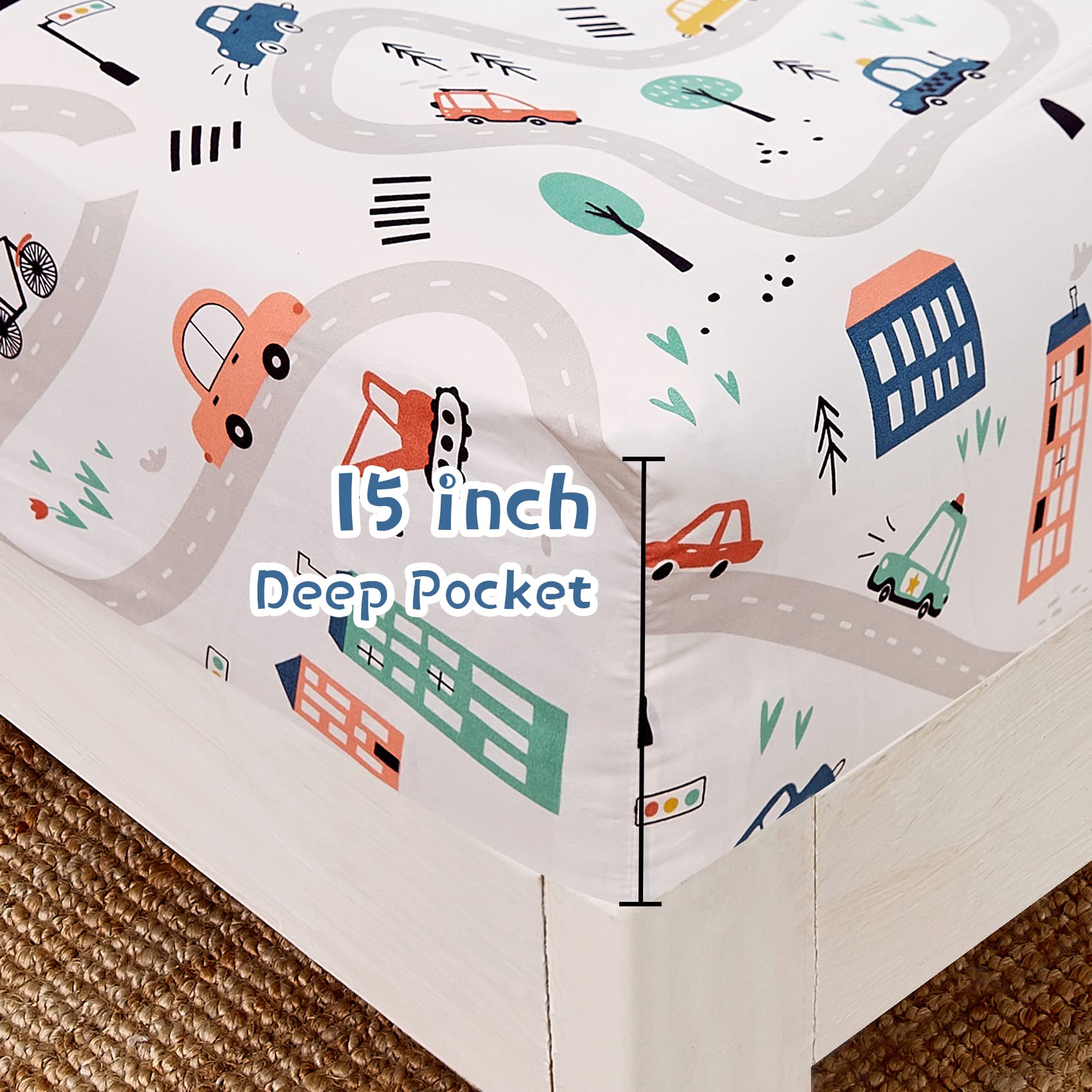 JSD Car Kids fitted sheet 54 by 75 inches with a 15-inch deep pocket