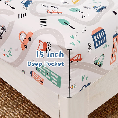 JSD Car Kids fitted sheet 54 by 75 inches with a 15-inch deep pocket