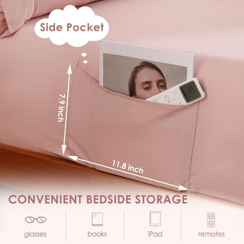 JSD Dusty Pink Queen Sheet Set with 16-inch deep-pocket fitted sheet for secure fit.