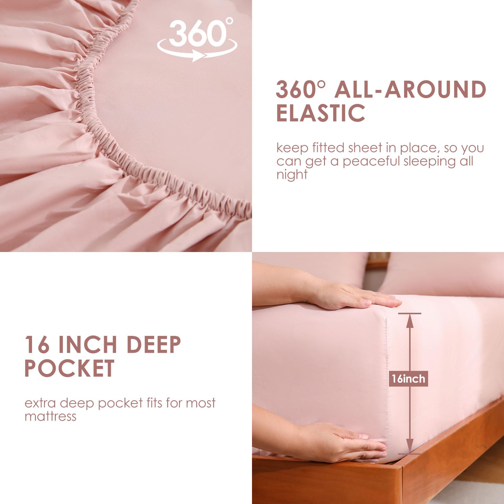 JSD Dusty Pink Queen Sheet Set pillowcases with envelope closures for neat storage.