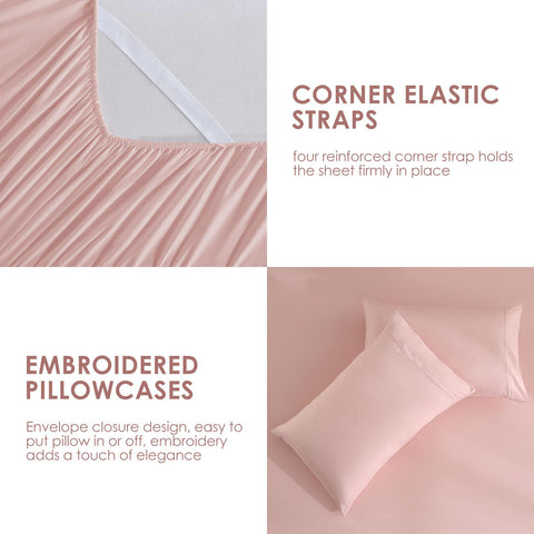 JSD Dusty Pink Queen Sheet Set with OEKO-TEX certification for safe textiles.