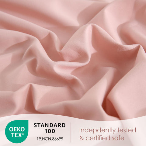 JSD Dusty Pink Queen Sheet Set side pocket corner straps for essentials.