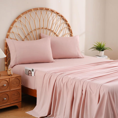 JSD Dusty Pink Queen Sheet Set showing soft microfiber fabric.