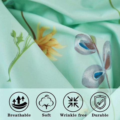 JSD bedroom scene with green floral sheets enhancing seasonal decor