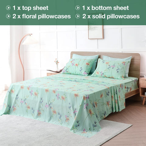 JSD Green Floral Queen fitted sheet with deep pocket keeps sheets in place.