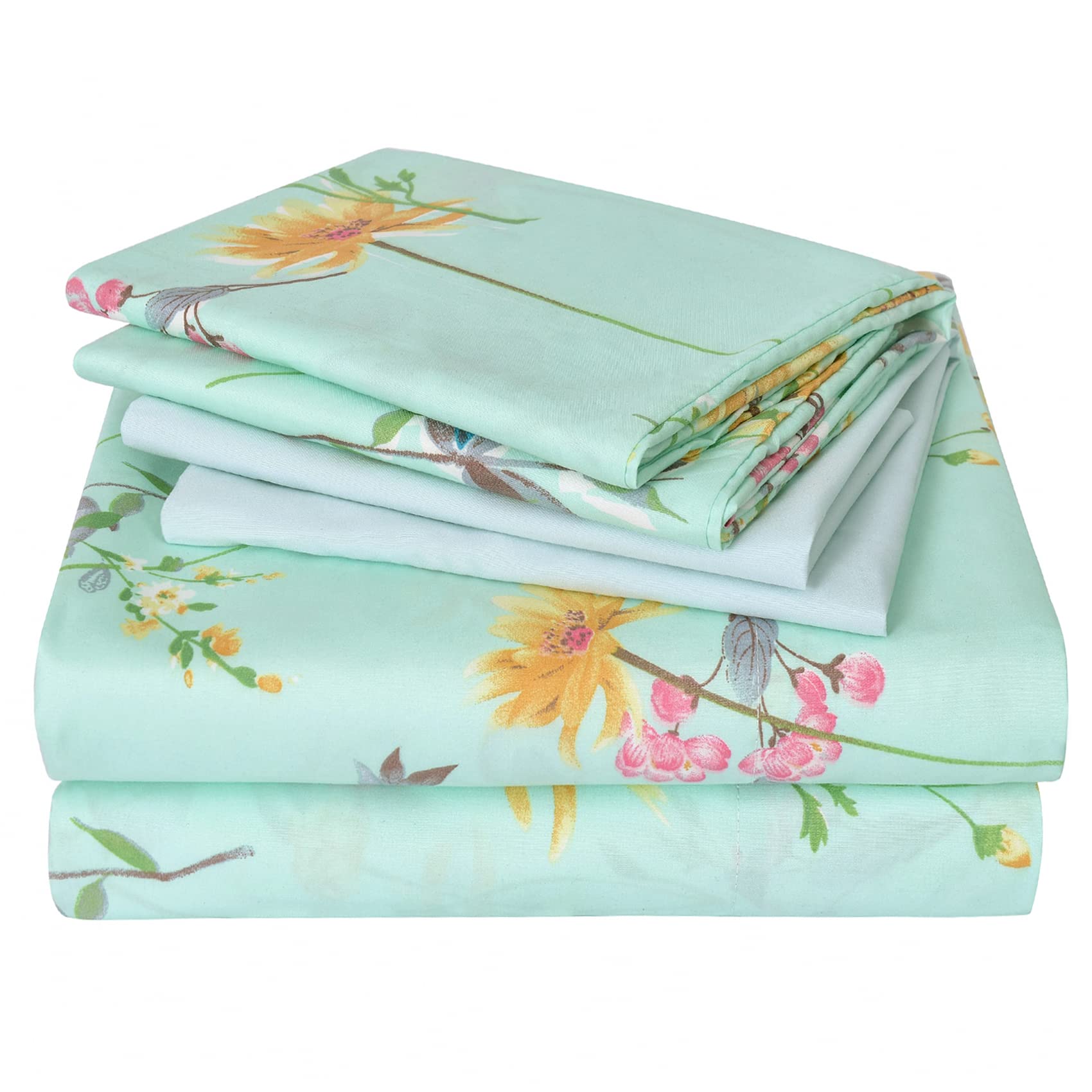 JSD Green Floral Queen flat sheet laid out for a refreshed bedroom look and easy bed-making.