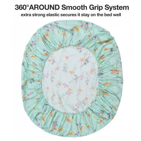 JSD Green Floral Queen microfiber close-up shows soft touch and wrinkle resistance.