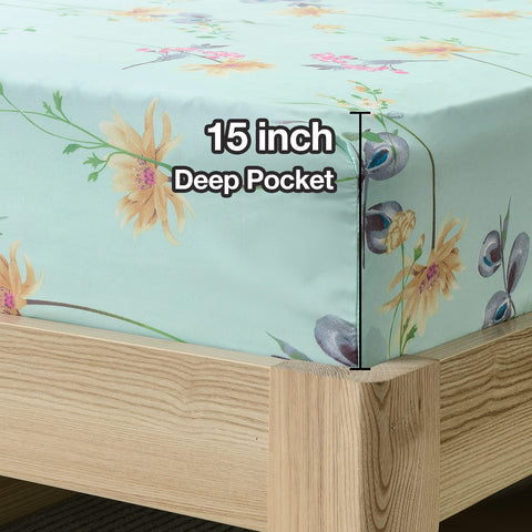 JSD Green Floral Queen solid pillowcases complement printed sides for cohesive styling.