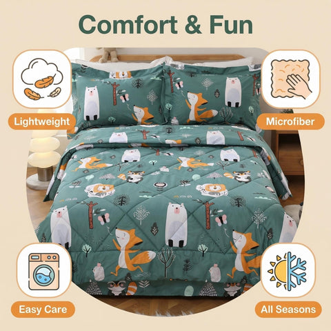 JSD kids bedding set on bed demonstrates lightweight, breathable warmth.