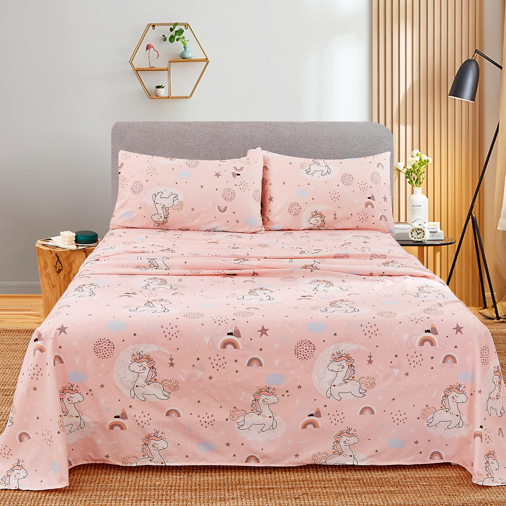 Care label and softness note on JSD Pink Unicorn sheet set