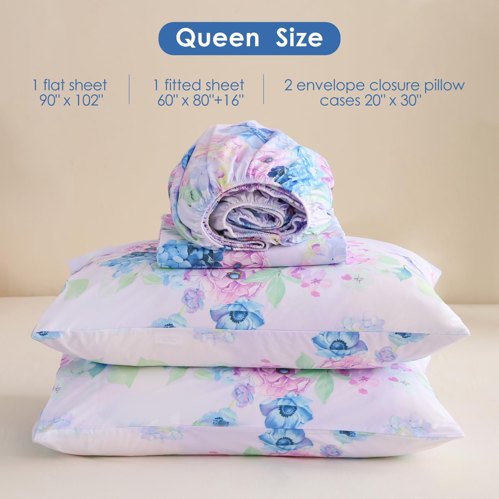 JSD purple hydrangea fitted sheet with deep pocket securely fits queen bed