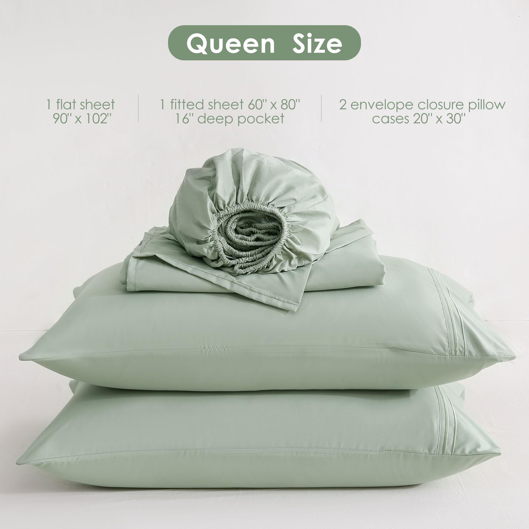 JSD Sage Green fitted sheet with pocket detail for secure, deep-pocket fit