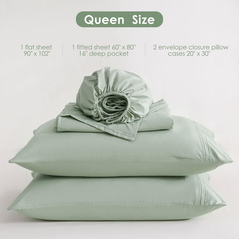 JSD Sage Green fitted sheet with pocket detail for secure, deep-pocket fit