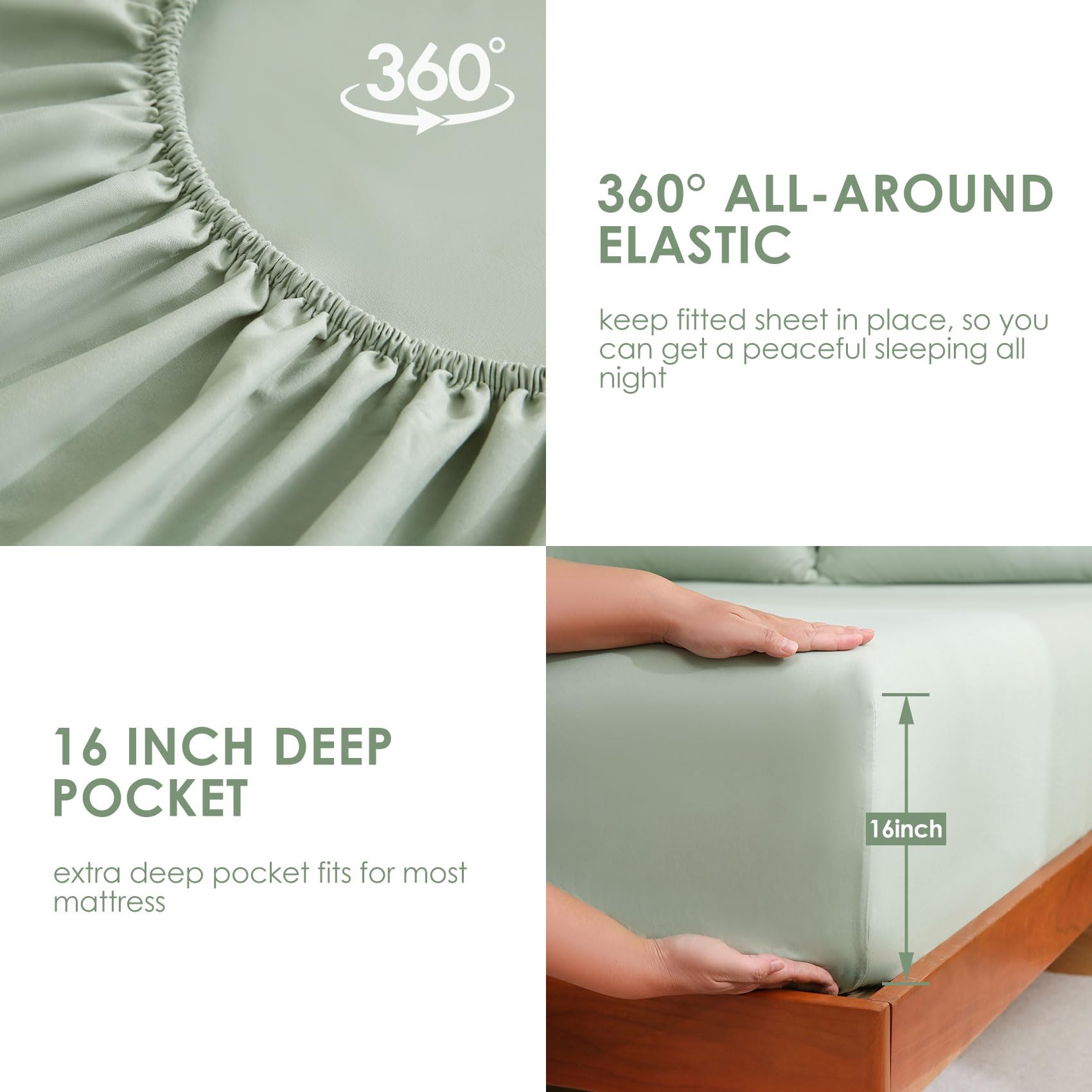 JSD Sage Green side pocket detail on fitted sheet for convenient storage