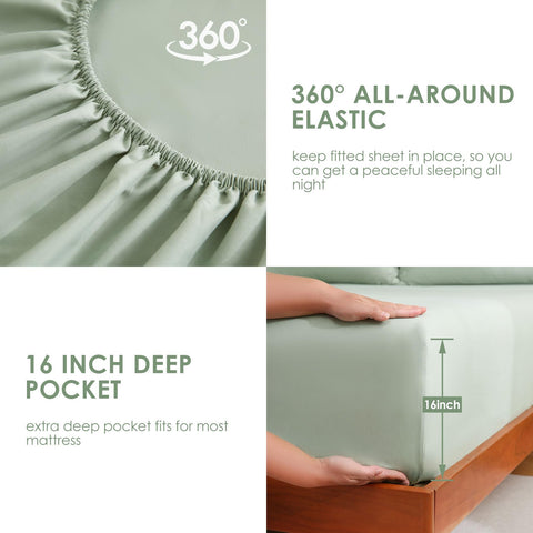 JSD Sage Green side pocket detail on fitted sheet for convenient storage