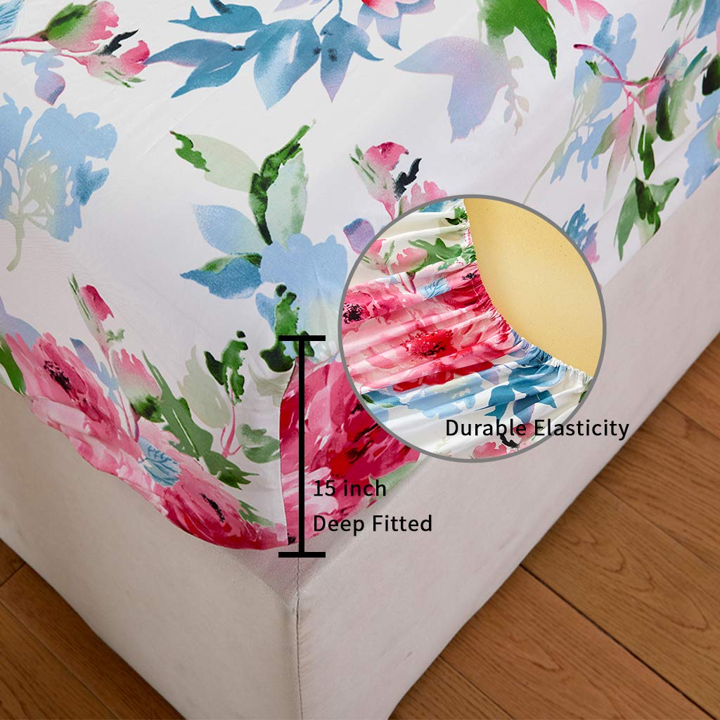 JSD Watercolor Rose Floral microfiber set highlighting easy-care washing