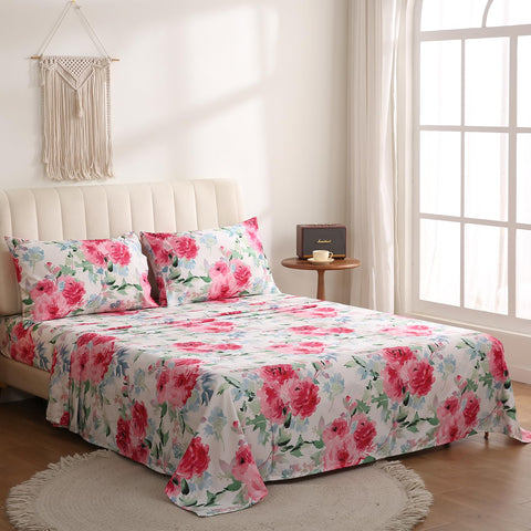 JSD Watercolor Rose Floral fitted sheet with extra deep pocket for secure fit