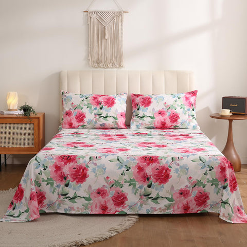 JSD Watercolor Rose Floral queen bed setup for coordinated decor