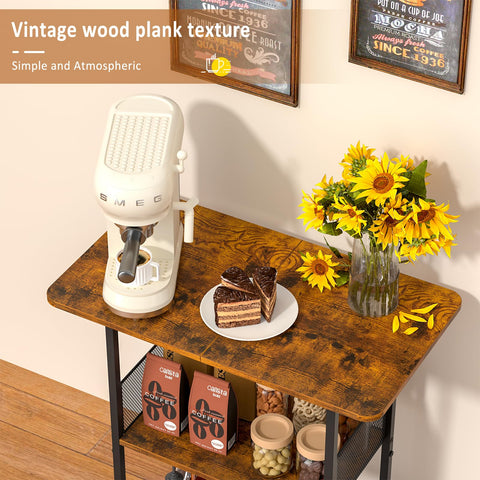 Jsskeeim 3-tier coffee table design displays coffee maker and accessories neatly.
